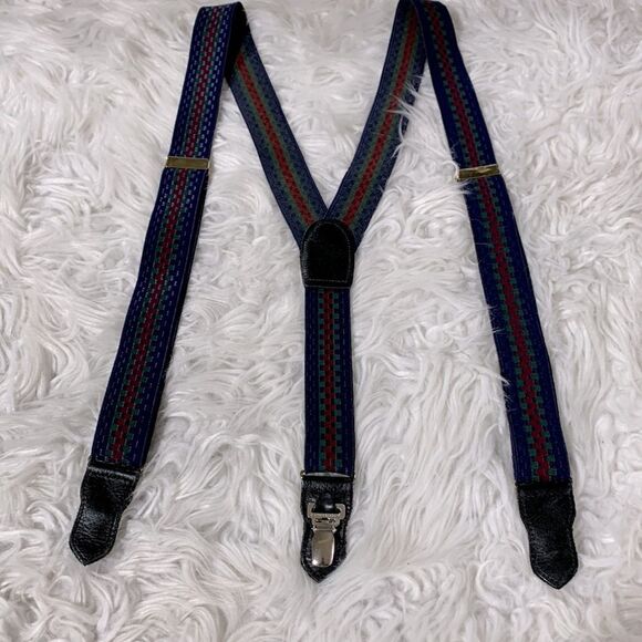CAS Suspenders Made In Germany elastic leather detail silvertone hardware men - Picture 1 of 8